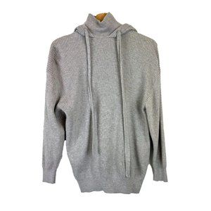 Zara Grey Ribbed Turtleneck Hoodie Pullover Sweater S